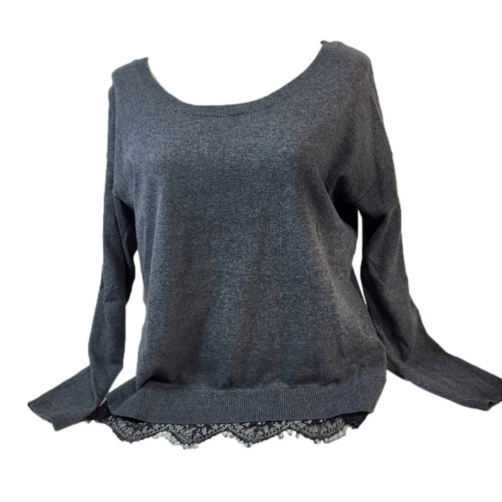 LC Lauren Conrad Grey and Black Lace Blouse